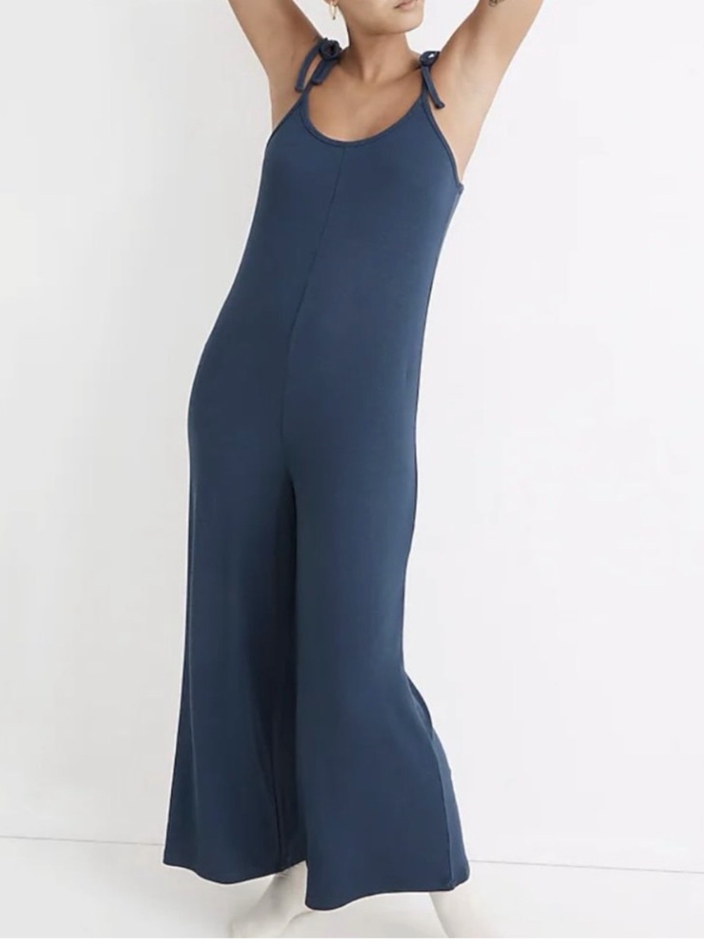 Madewell Slate-Blue Tie-Shoulder Wide-Leg Jumpsuit